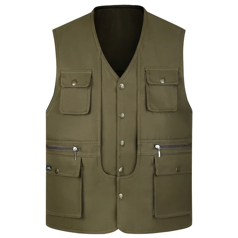 2021 homens multi-bolso clássico colete masculino sem mangas descarga sólida casaco de trabalho fotógrafo tático malha colete jaqueta