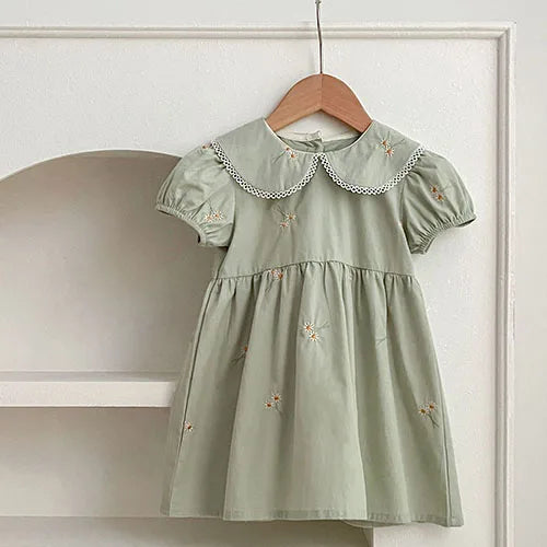 2025 novo verão crianças vestido 2-6 anos crianças vestidos de princesa manga voadora algodão bordado bebê menina vestido de festa irmã roupas