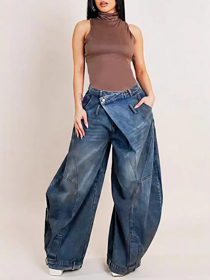 Calças de brim calças de perna larga mulheres vintage denims calças soltas estiramento meados de cintura lavado angustiado até o chão 2025 streetwear