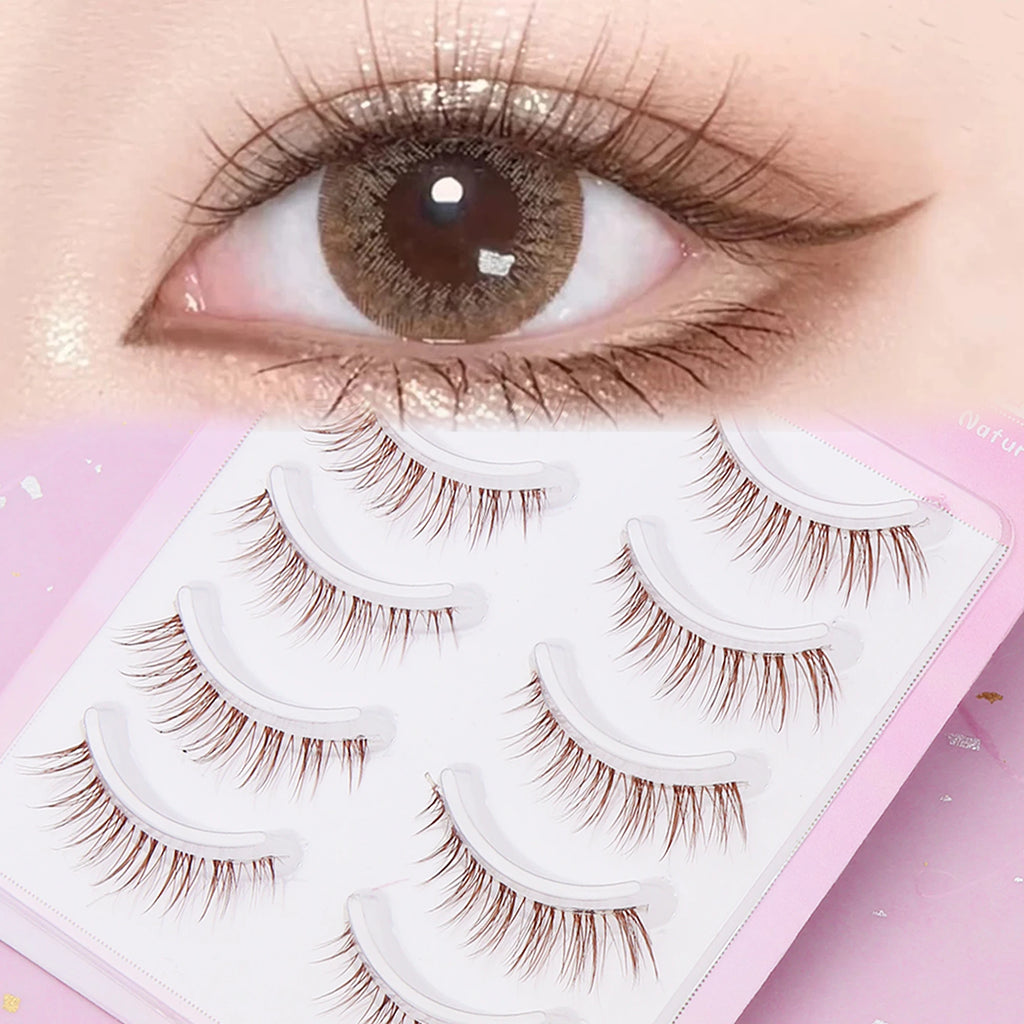 5 pares de cílios marrons estilo de fibra natural cílios postiços volume dramático cílios postiços maquiagem extensão de cílios