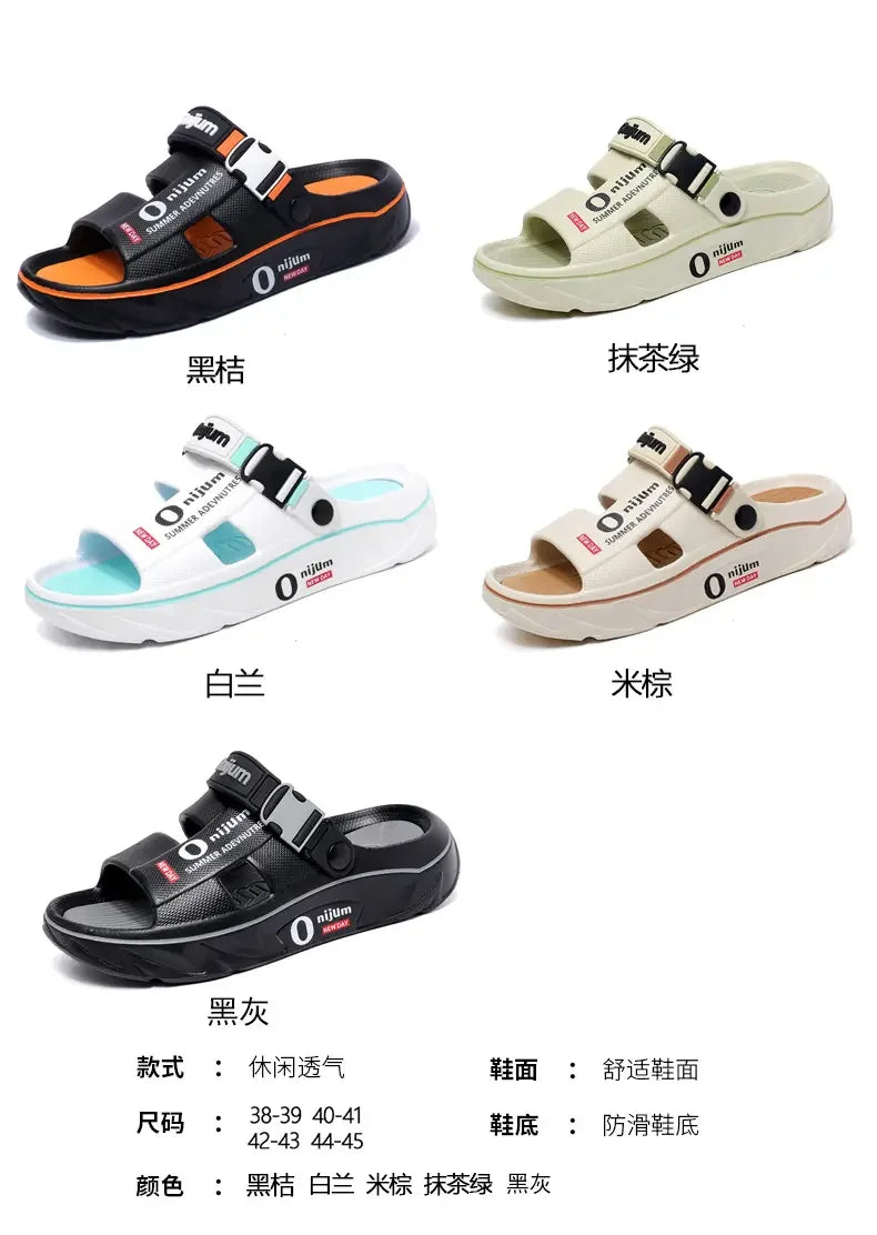 Chinelos de praia masculinos sandálias ao ar livre verão confortável sandálias de praia grosso macio tamancos masculino casual água sapatos de jardim
