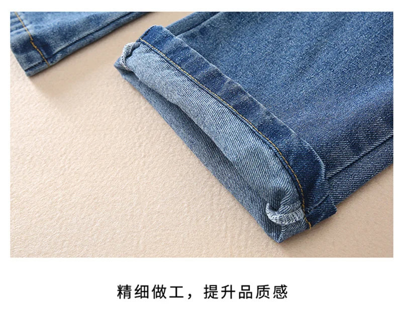 Jeans casuais soltos para meninas, calças longas retas para a escola, perna larga, para crianças de 5 a 14 anos, outono