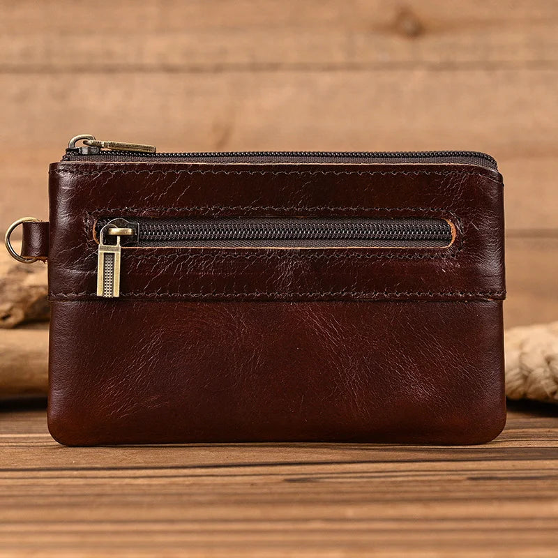 Luufan couro genuíno zíper moeda cartão bolsa de couro real rfid titular do cartão embreagem carteiras slots para homens mulheres mini bolsa fina