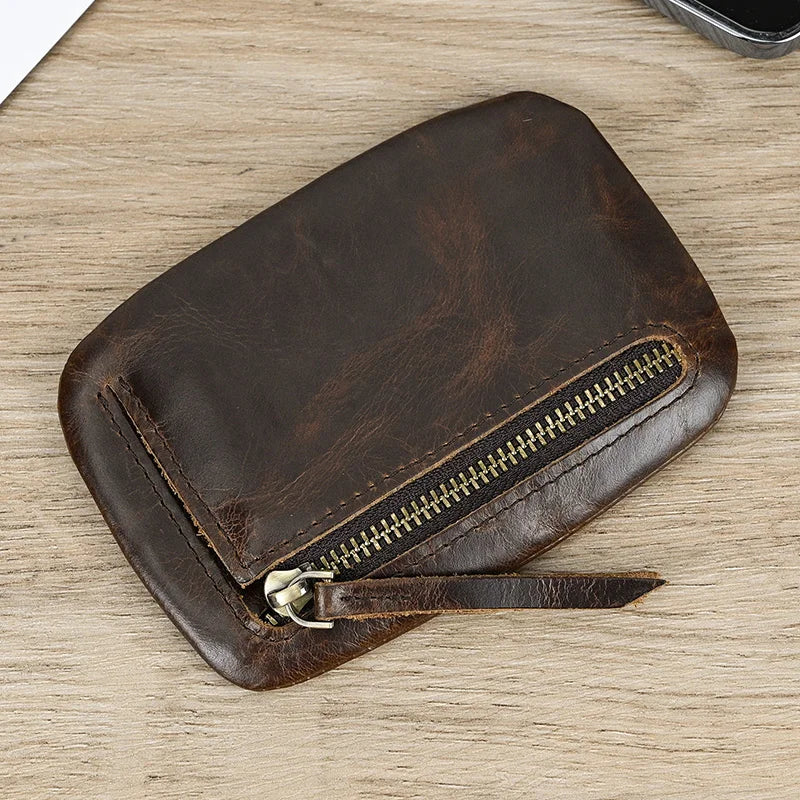 Luufan couro genuíno zíper moeda cartão bolsa de couro real rfid titular do cartão embreagem carteiras slots para homens mulheres mini bolsa fina