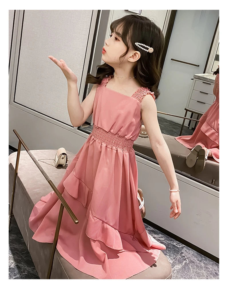 Vestidos de Festa Sem Mangas em Chiffon para Meninas, Estilo Princesa, para Crianças de 4 a 12 Anos