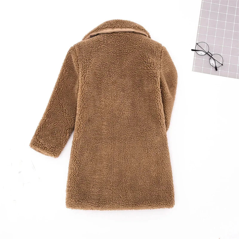 Bebê meninas casacos de pele do falso crianças inverno quente jaquetas de pelúcia crianças turndown colarinho acolchoado outerwear infantil casual roupas exteriores