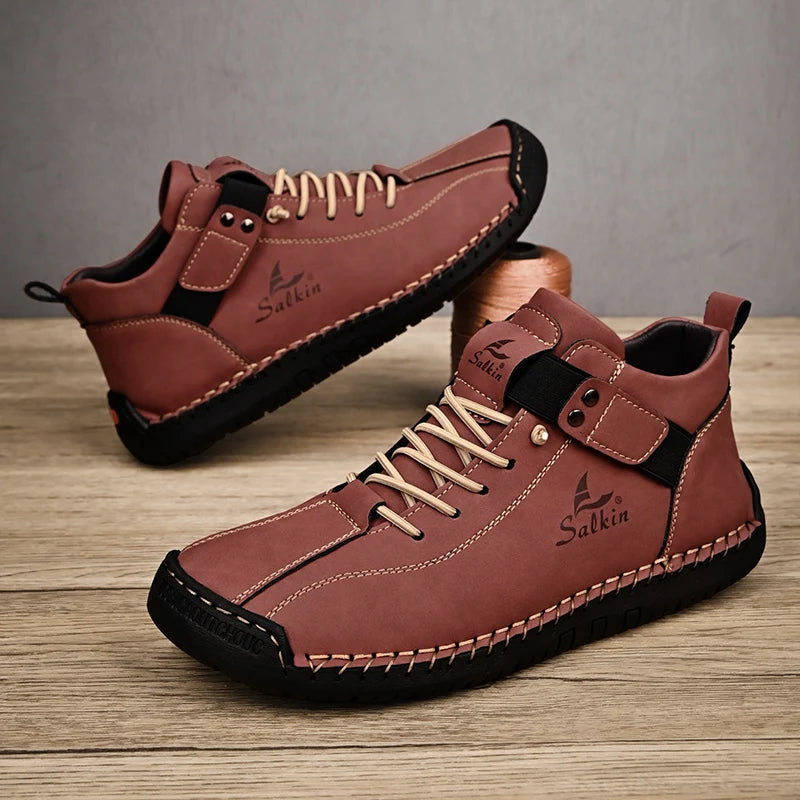 Novo design 2025 tênis de couro masculino homem respirável sapatos de couro artesanal sapatos casuais masculinos botas de tornozelo ao ar livre