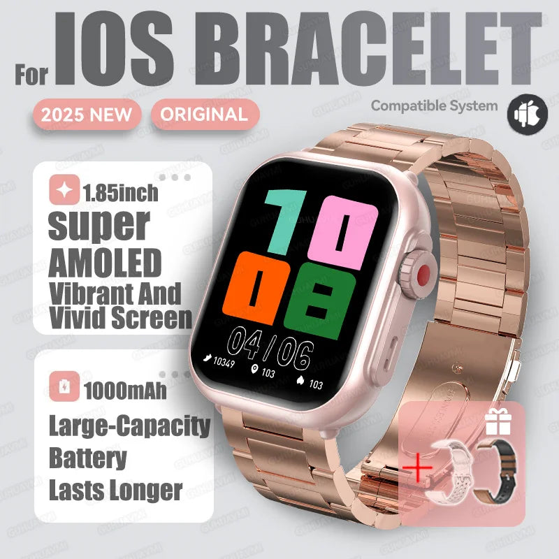 2025new para xiaomi ios relógio ultra2 relógios inteligentes feminino 1000mah 1.85 "amoled tela de toque completa bt chamada senhoras moda smartwatch