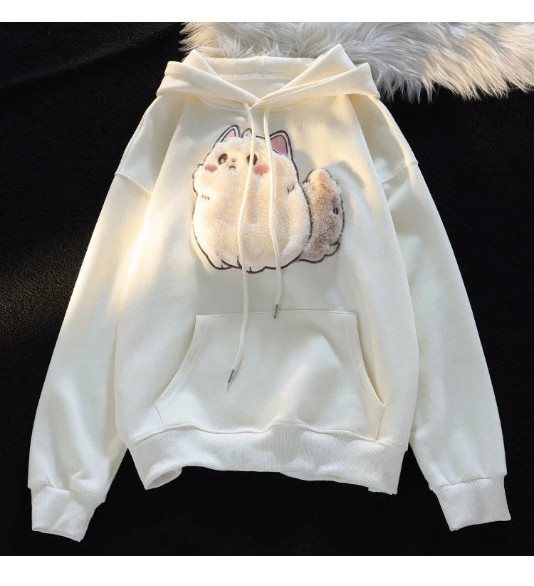 2025 primavera outono feminino casais roupas dos desenhos animados bordado adorável 3d gato impressão pulôver hoodies moletom feminino casaco com capuz