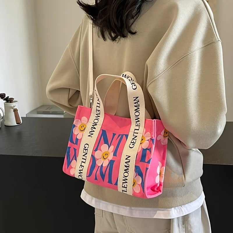 Dopamina colorida bolsa crossbody feminina moda lona bolsa de ombro flor impressão tote bolsas saco de compras