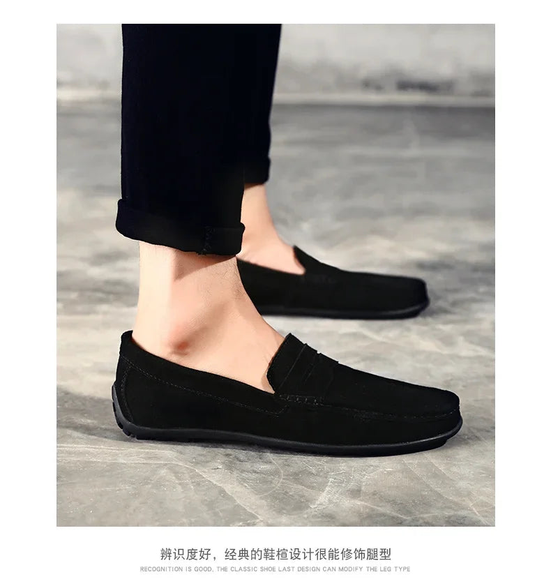 Couro do plutônio camurça de vaca sapatos masculinos marca luxo casual formal mocassins calçados preto masculino sapatos de condução hombres