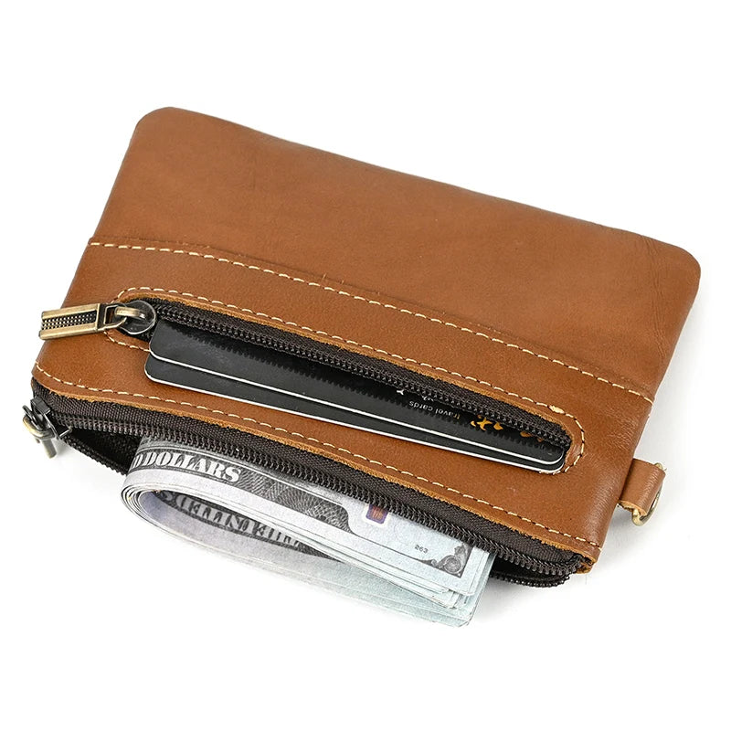 Luufan couro genuíno zíper moeda cartão bolsa de couro real rfid titular do cartão embreagem carteiras slots para homens mulheres mini bolsa fina