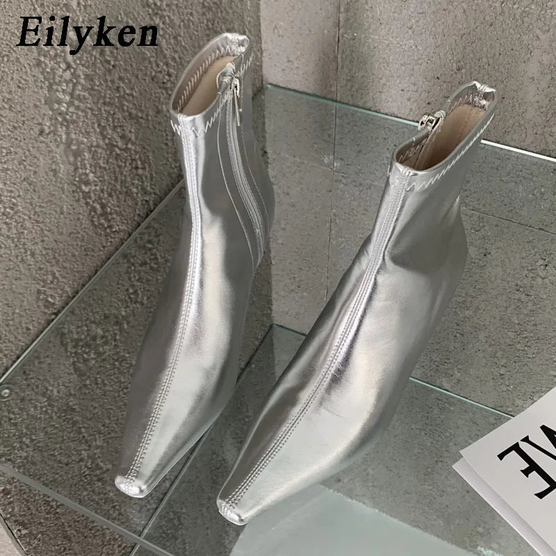 Eilyken primavera novo dedo do pé apontado botas de tornozelo senhoras eelgant fino salto alto sólido chelsea sapatos de couro macio botas curtas