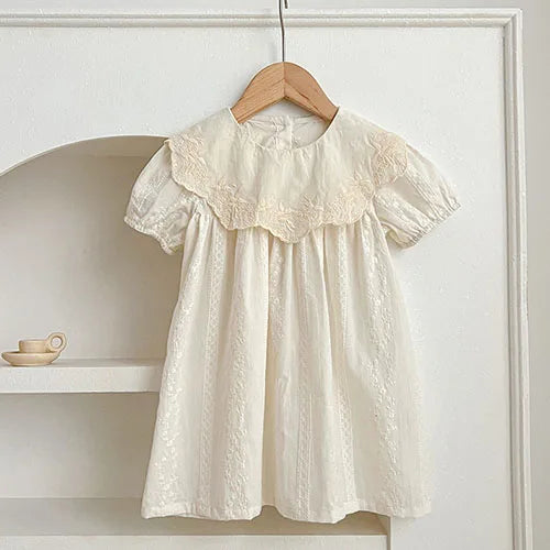 2025 novo verão crianças vestido 2-6 anos crianças vestidos de princesa manga voadora algodão bordado bebê menina vestido de festa irmã roupas