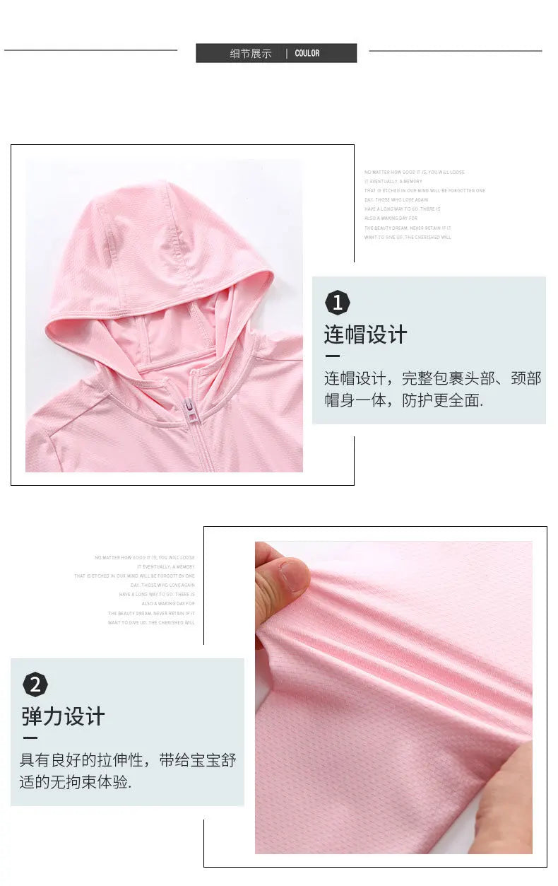 Chegou novo verão Crianças menina menino protetor solar roupas crianças bebê top coat adolescente 110-180 3-18year estudantes jaqueta com chapéu