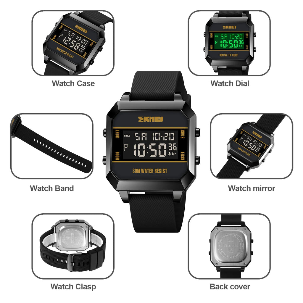 Skmei 2time led luz entusiasta jovem à prova dwaterproof água digital esporte relógios masculino data alarme nova moda relógio de pulso reloj hombre