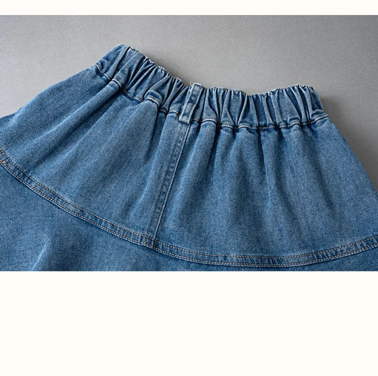 Saia curta jeans feminina com plissado, saia casual infantil, moda verão, combina com tudo, 4 a 12 anos, para crianças em escolas adolescentes, em camadas