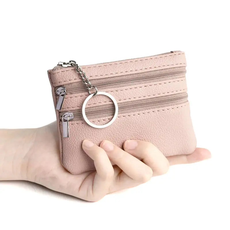 Bolsa de moedas de couro pu 2025 novo com chaveiro bolsa de bolso à prova d'água com zíper resistente ao desgaste porta-cartões de crédito masculino