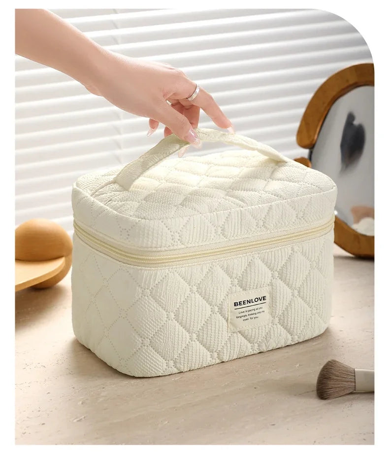 Conjunto de bolsa de maquiagem acolchoada bolsa de maquiagem feminina grande floral sacos de maquiagem bonito algodão bolsa cosmética viagem saco de armazenamento de produtos de higiene pessoal