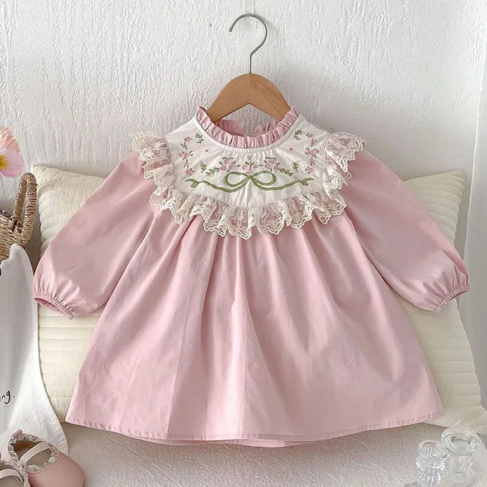 2025 nova primavera irmã vestido crianças roupas crianças vestidos de princesa manga comprida algodão bordado 1-6yrs bebê menina vestido de festa