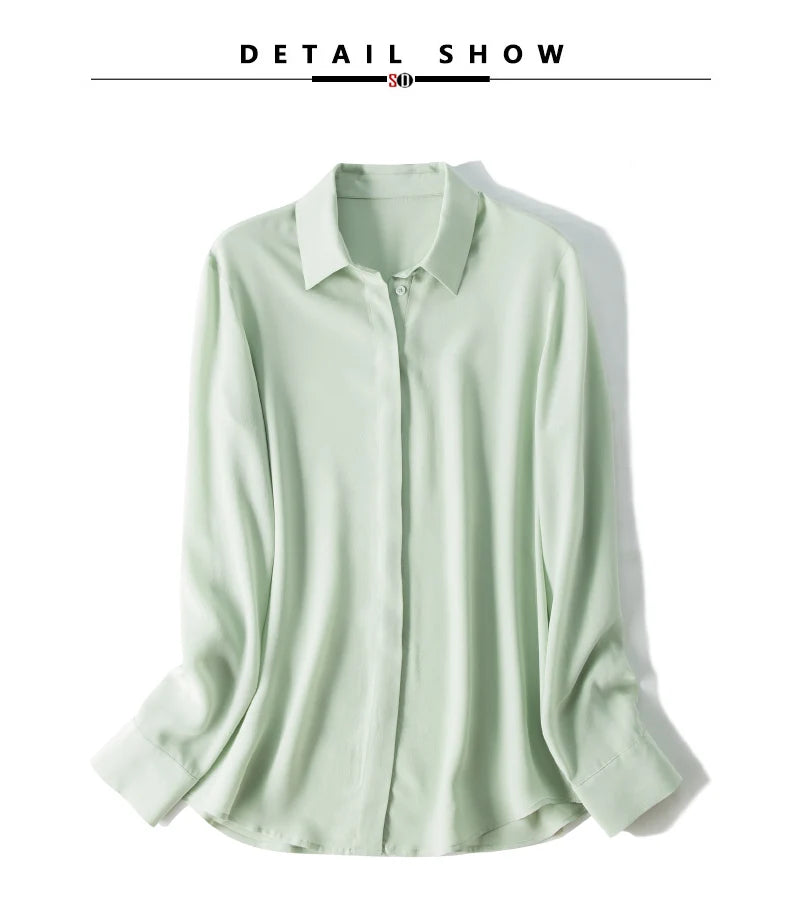 Suyadream camisas femininas de seda 100% seda real sólida manga comprida botão chique blusas 2025 primavera verão escritório senhora topo branco