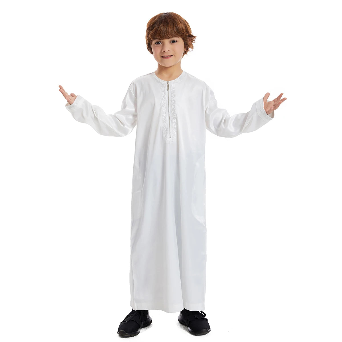 Crianças muçulmanas Abaya Ramadan Jubba Prayer Thobe, vestido longo islâmico para crianças, vestido com o pescoço para meninos, Kaftan Dubai e árabe