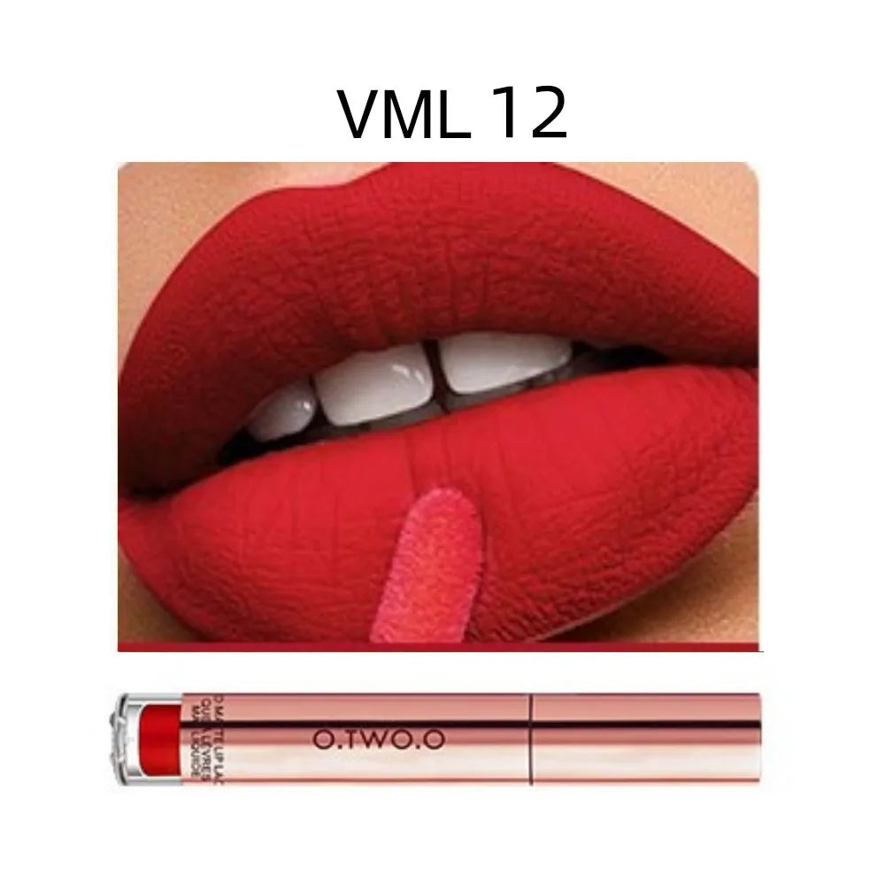 O.TWO.O 12 cores de alta qualidade veludo batom fosco lábios de longa duração maquiagem à prova d'água fácil de usar brilho labial líquido fosco