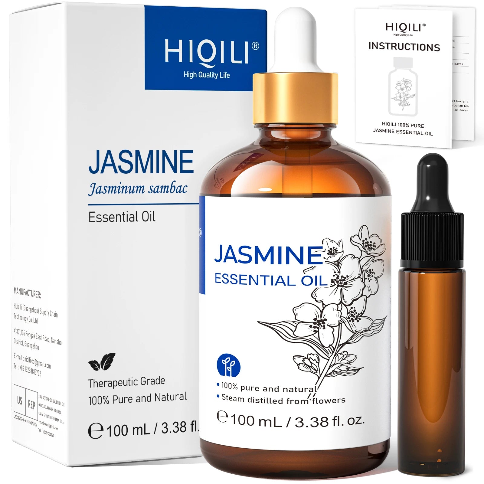 Óleo Essencial HIQILI 100ml com Conta-Gotas, Lavanda, Jasmim, Laranja Doce, Hortelã, Alecrim, Baunilha para Difusor / Umidificador