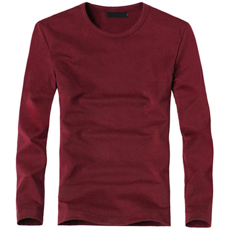 Camiseta Masculina Elástica 2026 com Decote em V e Manga Longa, Camisetas para Homens, Roupas Masculinas, Camiseta Nova em Cores Sólidas