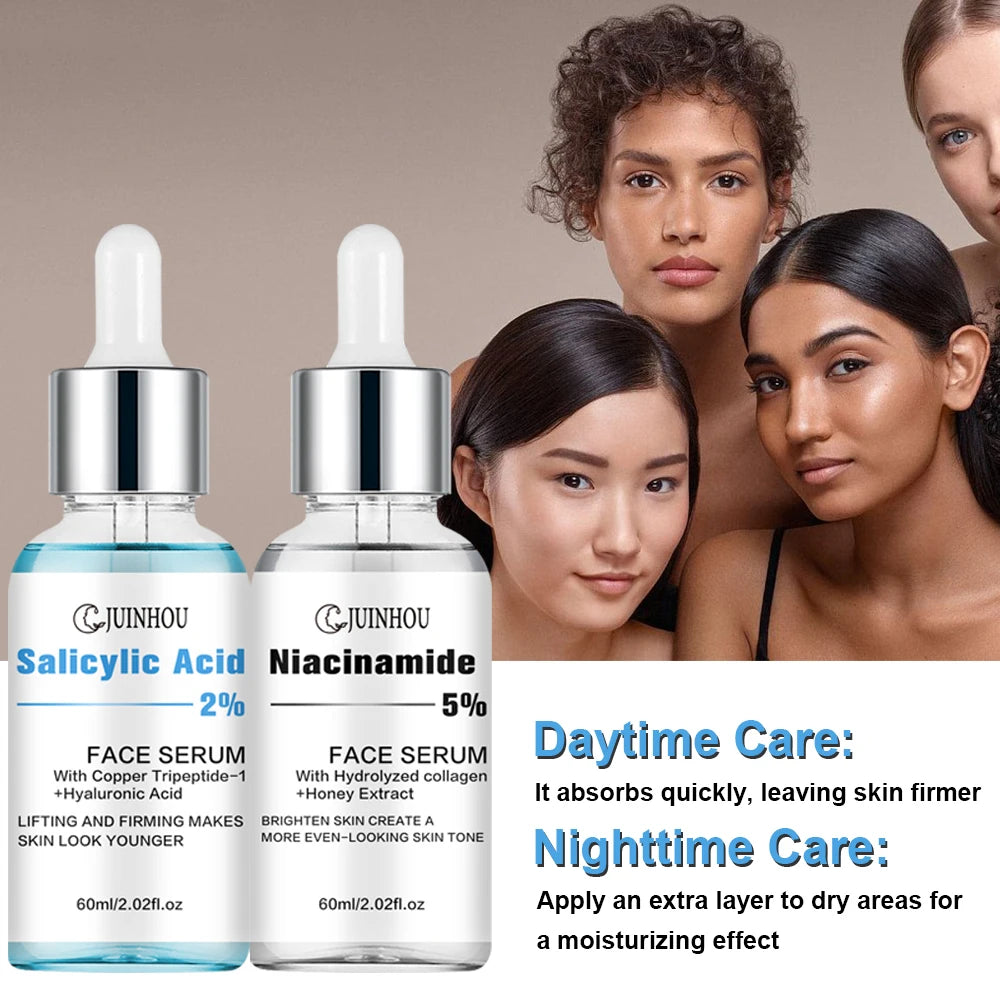Conjunto de Sérum com Ácido Salicílico e Niacinamida JUINHOU2-PCS para Iluminar a Pele, Contém 5% de Nicotinamida e 2% de Ácido Salicílico, Adequado para Todos