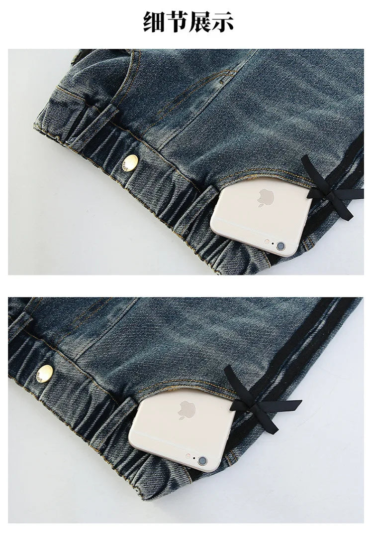 Crianças inverno fino ajuste bootcut flanela forrado jeans para meninas elegante isolado queimado calças jeans crianças calças térmicas quentes