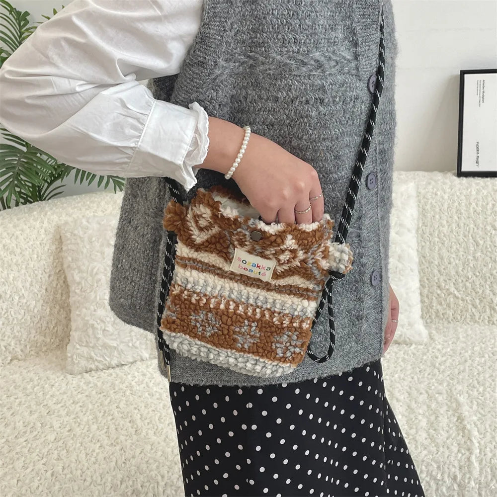 Novo ponto de pelúcia crossbody sacos para mulheres bonito rosa bolsa de ombro bolsas bolsa de telefone portátil