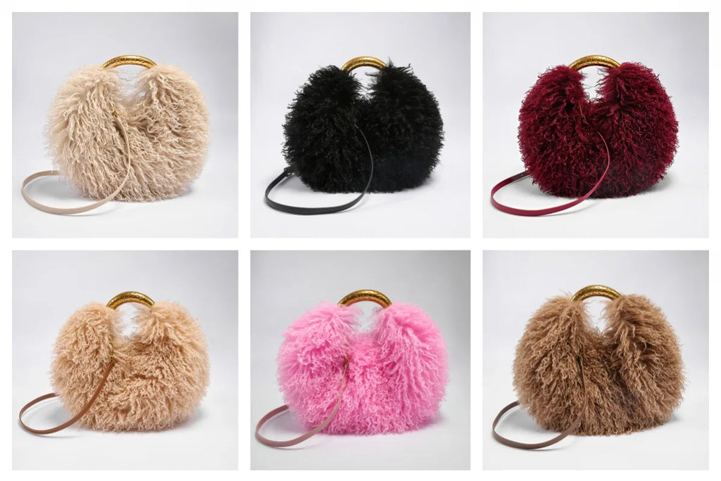 Moda feminina longa pele lã saco praia falso lã pele bolsa de ombro senhoras peles falsas bolsa luxo mongol ovelhas sacos de pelúcia