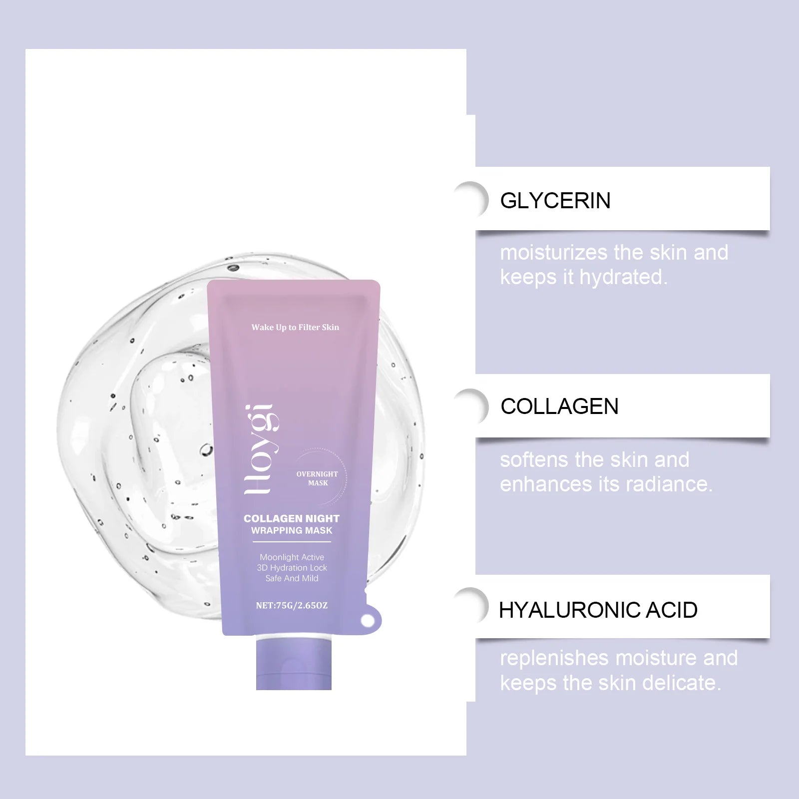 Máscara Facial Coreana de Colágeno Peel Off, Brilho Instantâneo e Pele de Vidro, Limpeza de Poros e Firmadora, Suaviza Linhas Finas e Remove Impurezas