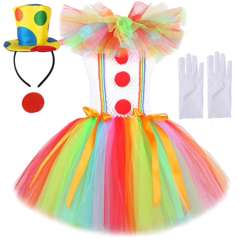 Arco-íris pennywise palhaço trajes para meninas palhaço de circo halloween tutu vestido para crianças coringa roupa crianças roupas de ano novo