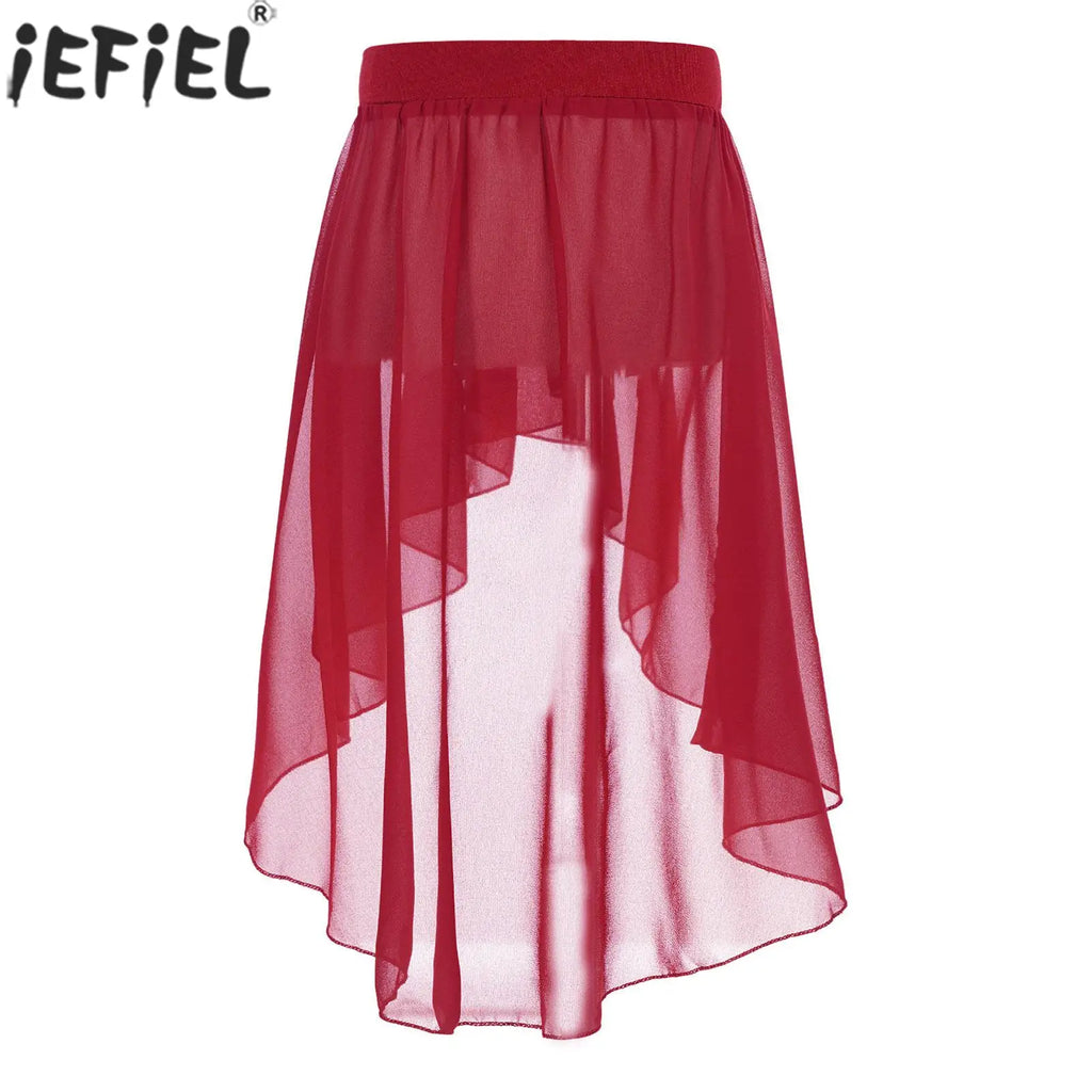 Crianças meninas cintura elástica oi-baixo chiffon saia moderna dança lírica jazz latino cha-cha ballet patinação desempenho roupas