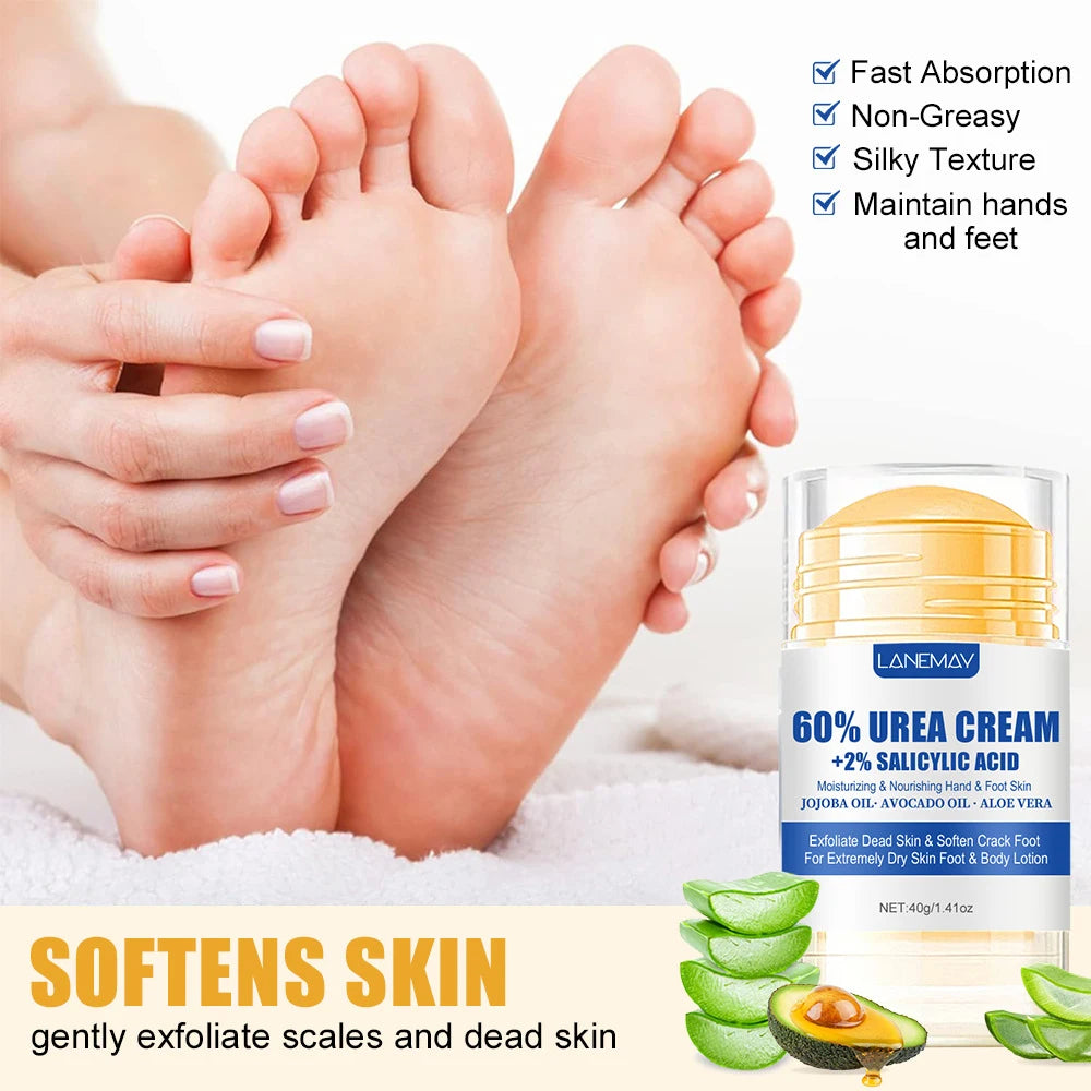 Creme Ultra-Hidratante para Pés com 60% de Ureia, Suaviza Pés Secos e Rachados, Exfoliação Suave, Creme Hidratante para Cuidados com os Pés