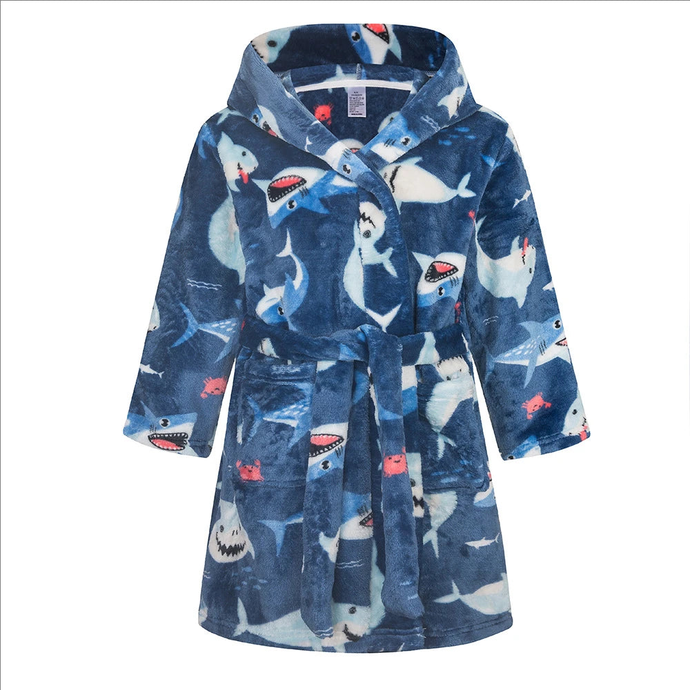 Roupão de banho infantil de dinossauro com capuz, pijama de unicórnio de desenho animado para meninos, roupões de banho de lã para meninas, roupa de dormir para bebês