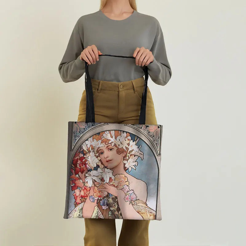 Alphonse Beauty Print Bolsa para Mulheres, Sacos De Compras De Armazenamento Reutilizável, Totes Casuais, Pintura A Óleo, Elegante Senhoras Tote