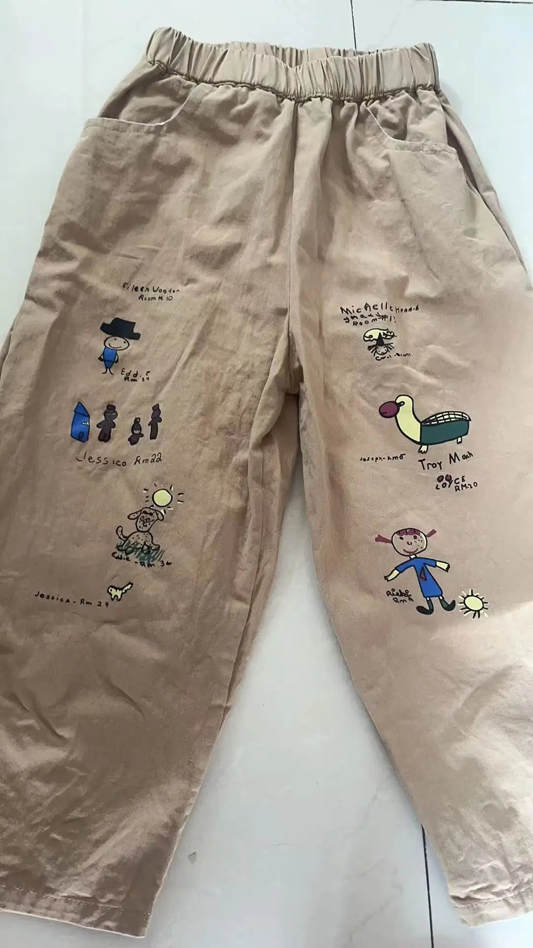 Japão coreano crianças roupas menino crianças moda calças primavera outono bebê bolso tornozelo comprimento solto menina dos desenhos animados calças casuais