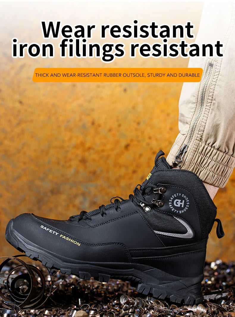 Moda novos sapatos de trabalho de segurança anti-esmagamento anti-punctura anti-odor homens usam sapatos antiderrapantes botão fivela sapatos de dedo do pé de aço à prova dwaterproof água