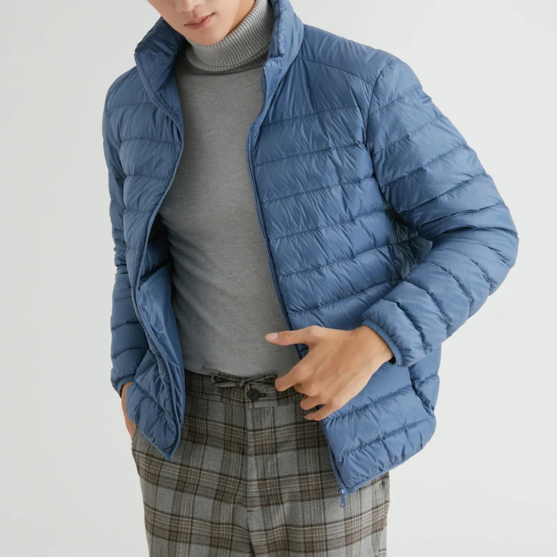 Novo outono inverno homem 90% pato para baixo jaqueta ultra leve fino S-3XL primavera jaquetas homens gola outerwear casaco
