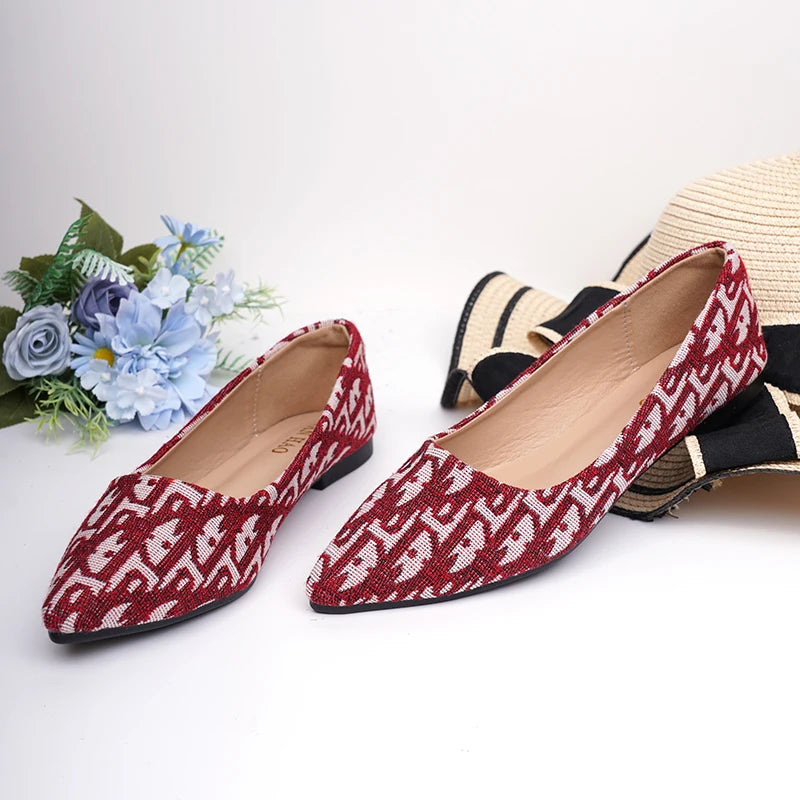 Designer de luxo sapatos baixos de pano para senhoras, toe slip-ons redondos para pé largo 44-32 2023, mocassins pretos, mocassins de balé, recém-chegados