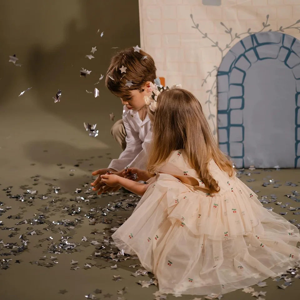 Verão ks bebê meninas cereja malha vestido crianças roupas meninas vestidos de princesa saias festa de natal manga longa vestidos