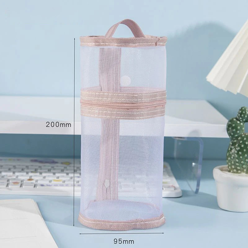 {Summer2} 【Summer2】Bolsa de armazenamento para pincéis de maquiagem, de malha, de dupla utilização, portátil, simples, de grande capacidade, suporte para pincéis