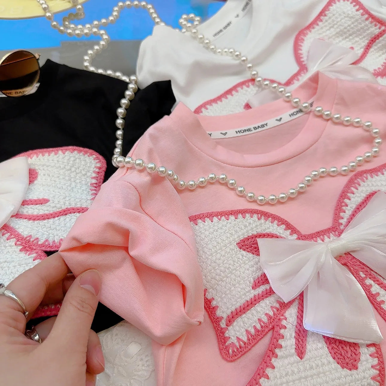 Conjunto de roupas de camiseta rosa para crianças, meninas, verão, saia de renda, pulôver, doce, bebê, lolita, conjunto de vestido, 1-8 anos, roupas infantis, estilo coreano