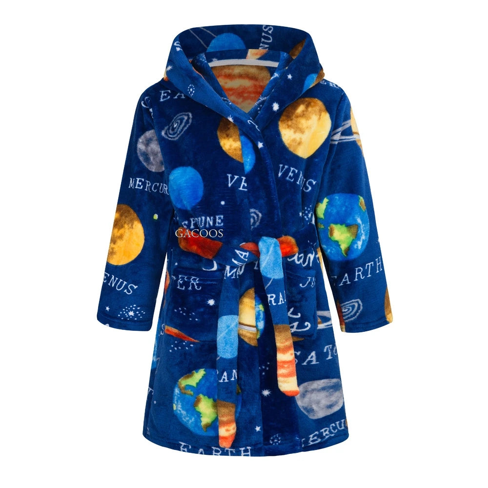 Roupão de banho infantil de dinossauro com capuz, pijama de unicórnio de desenho animado para meninos, roupões de banho de lã para meninas, roupa de dormir para bebês