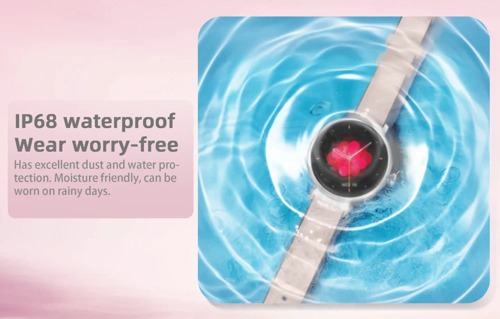 Amoled tela hd azul dente chamada smartwatch feminino relógios inteligentes à prova dwaterproof água esportes monitor de saúde freqüência cardíaca notificação mensagem