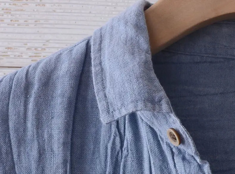 Camisa de Linho de Manga Curta para Homens, Camisa Casual Solta e Fresca de Verão em Cores Sólidas, Estilo Retro Japonês