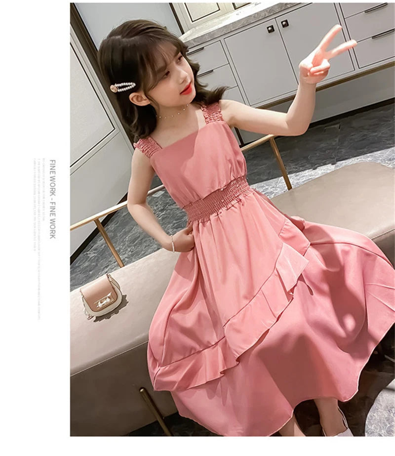 Vestidos de Festa Sem Mangas em Chiffon para Meninas, Estilo Princesa, para Crianças de 4 a 12 Anos